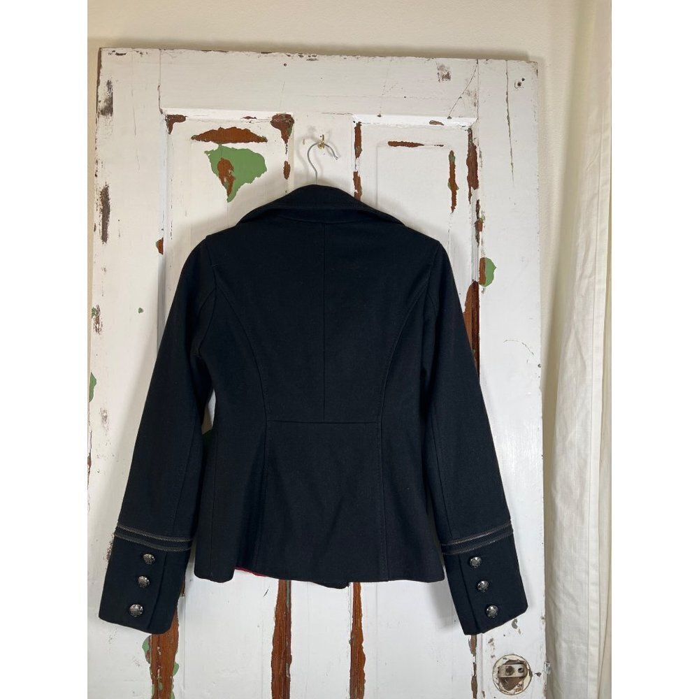 Guess Size XS Navy Wool Jacket DB Button Zip Cross between Moto Peacoat Military - Picture 8 of 16